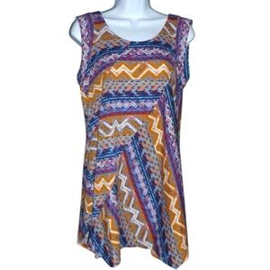 John Paul Richard Asymmetrical Zig Zag Top, Blue & Orange, Sleeveless, M, Nwt